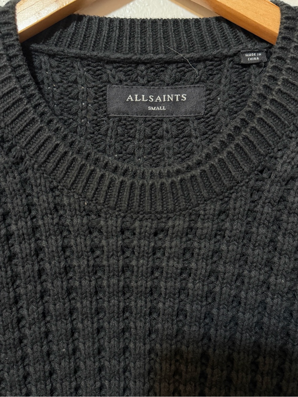 AllSaints Men's Sweater S BLACK Knit Crew Neck Pullover Long Sleeve COTTON ACRYL